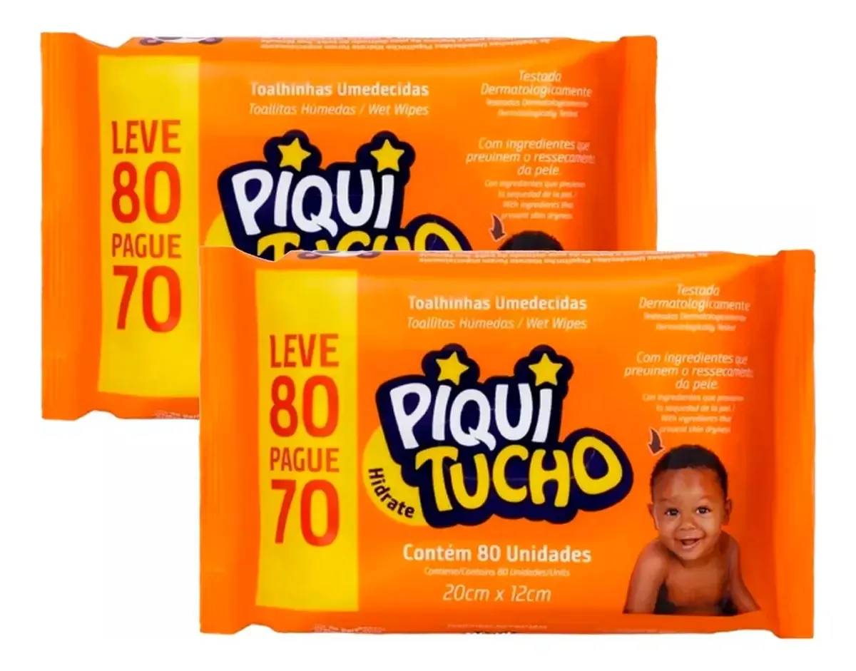 Kit 160 Lenços Umedecidos Piquitucho Bebê Hipoalergênico Sem Álcool