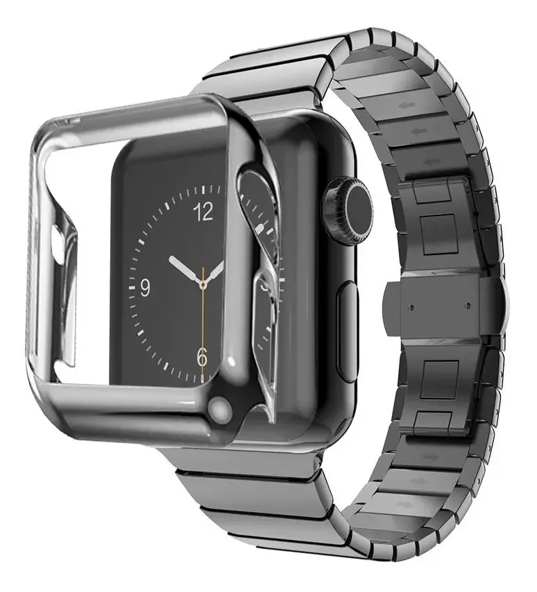 Pulseiras Elos Inox + Case Conjunto Para Apple Watch Series Cor Preto 40mm