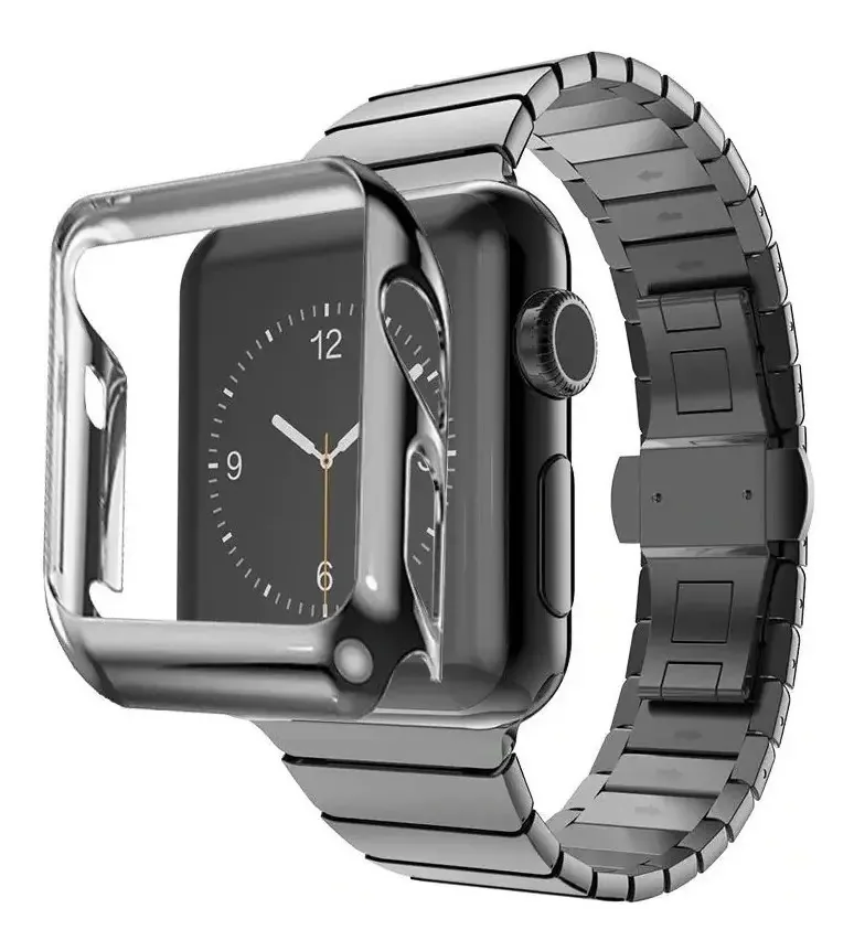 Pulseiras Elos Inox + Case Conjunto Para Apple Watch Series Cor Preto 45mm