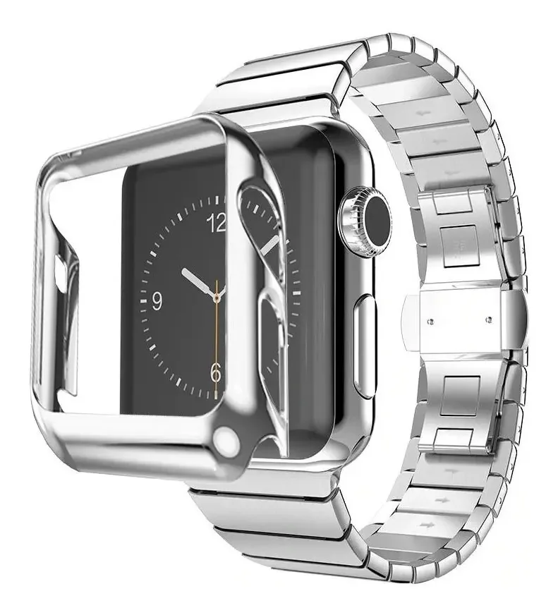 Pulseiras Elos Inox + Case Conjunto Para Apple Watch Series Cor Prata 42mm