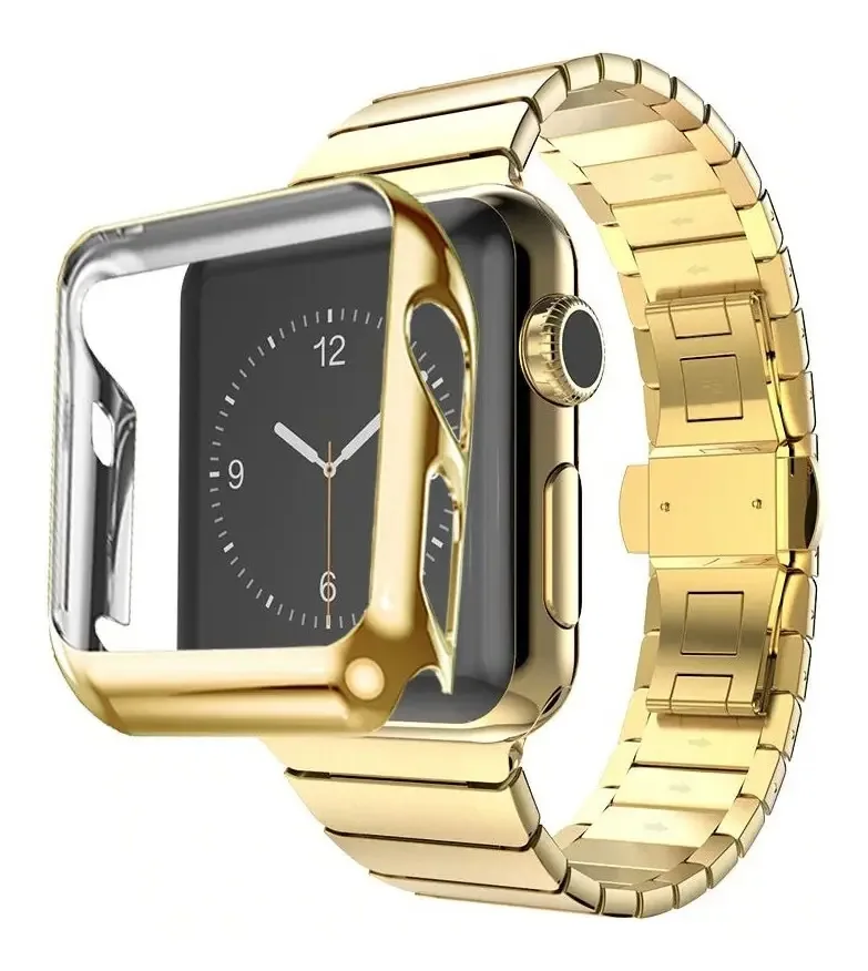 Pulseiras Elos Inox + Case Conjunto Para Apple Watch Series Cor Gold 40mm