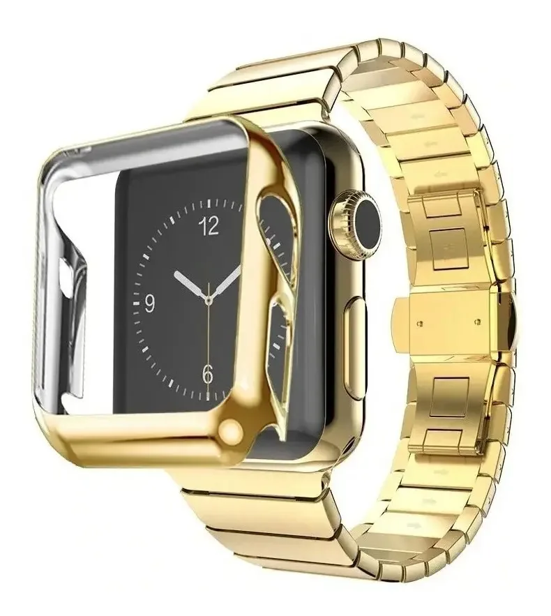 Pulseiras Elos Inox + Case Conjunto Para Apple Watch Series Cor Gold 41mm