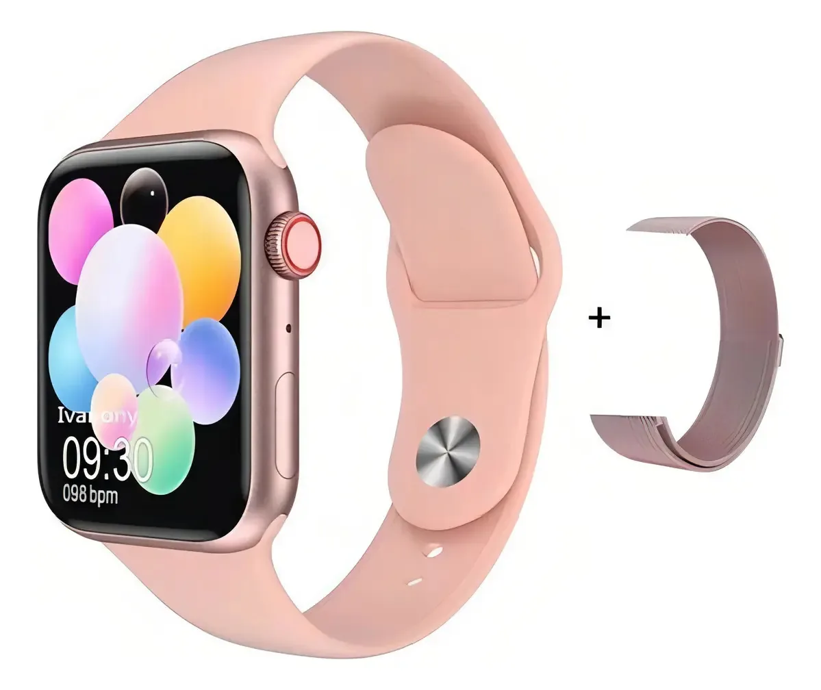 Relógio Smartwatch K8 Rosa Com Duas Pulseiras Imediato