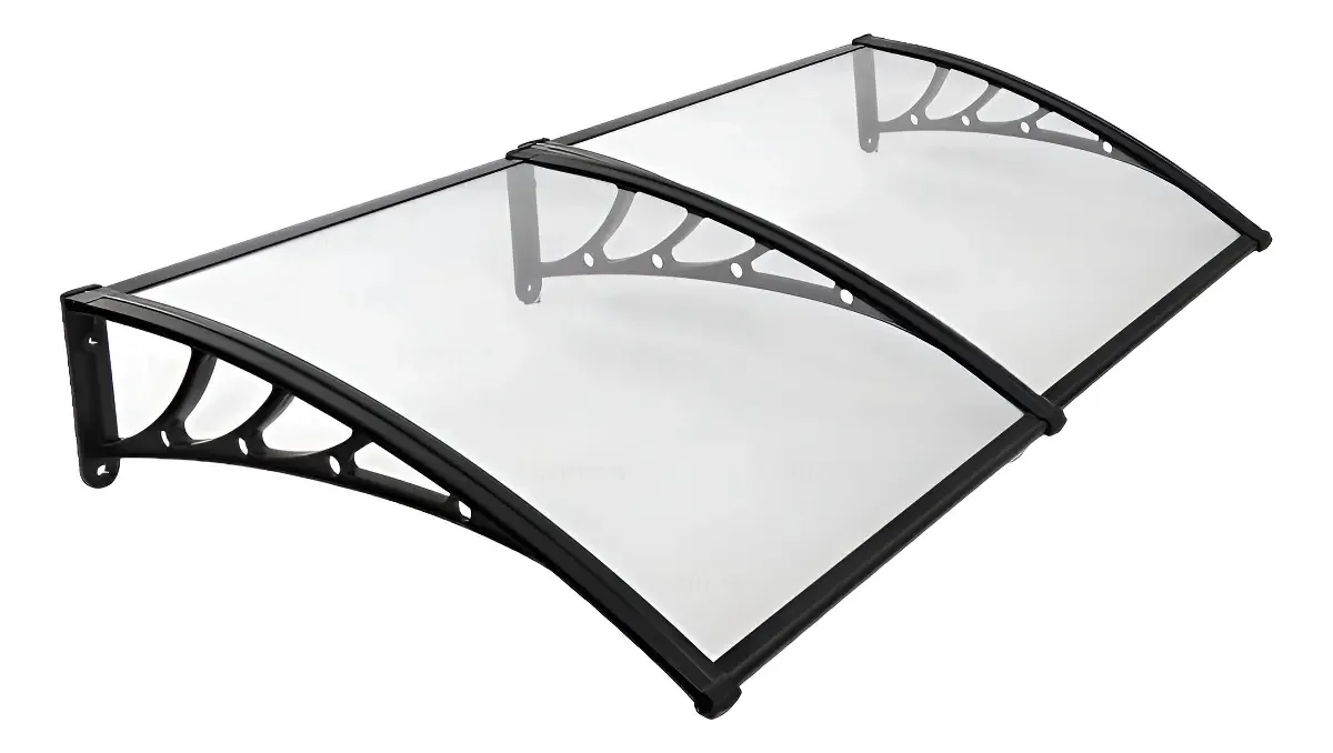 Toldo Policarbonato 3,00x0,60m MHR Preto Branco Portas Janelas UV