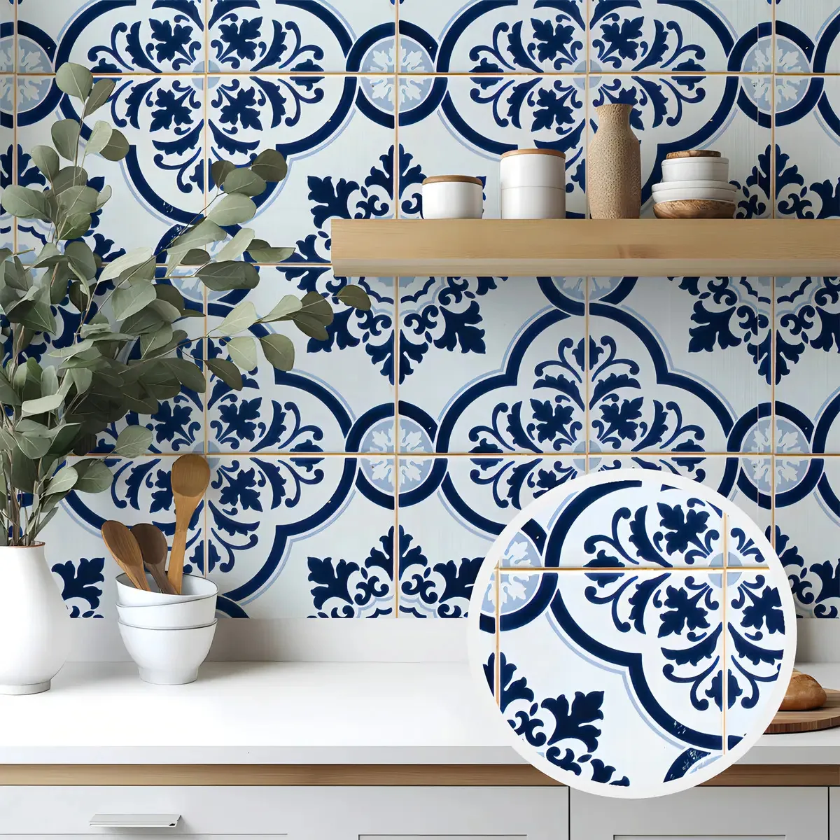 Adesivo Decorativo 3 Mts Papel Parede Azulejo Português Azul Cozinha Box Banheiro Lavável