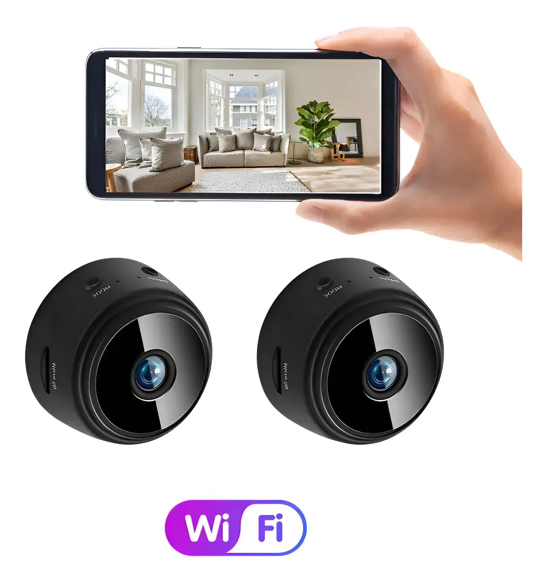 Kit 2 Mini Câmera Espiã Wifi Discreta Vigilância Segurança Preto