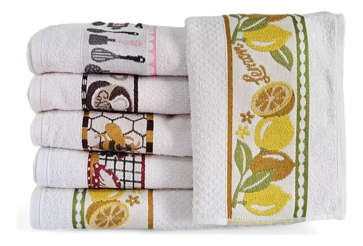 5 Panos De Prato Atoalhados Jacquard 100% Algodão Premium