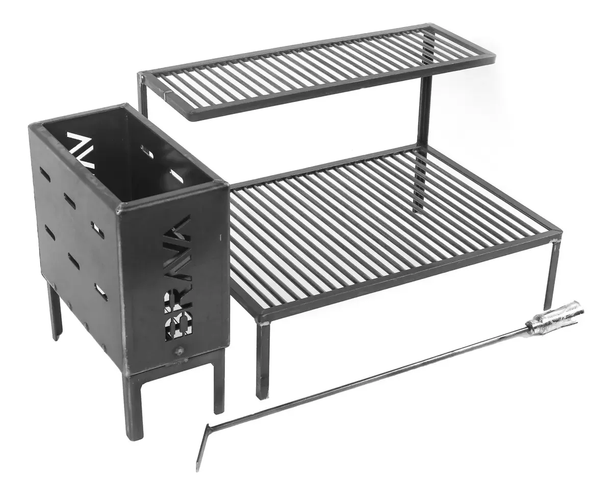 Kit Parrilla Grelha Uruguaia + Firebox P/ Alvenaria 80cm