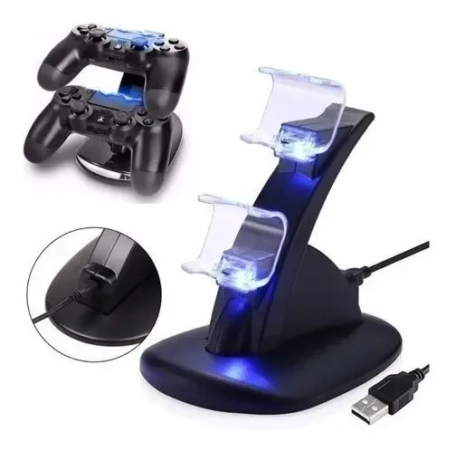Carregador Duplo Stand PS4 Slim Pro Com Cabo E LED Para 2 Controles