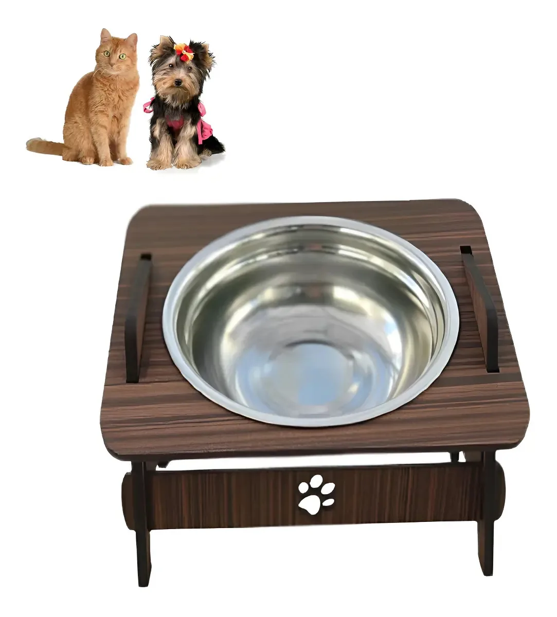Comedouro Com Suporte Elevado Funcional Para Gato E Cachorro Cor Tabaco