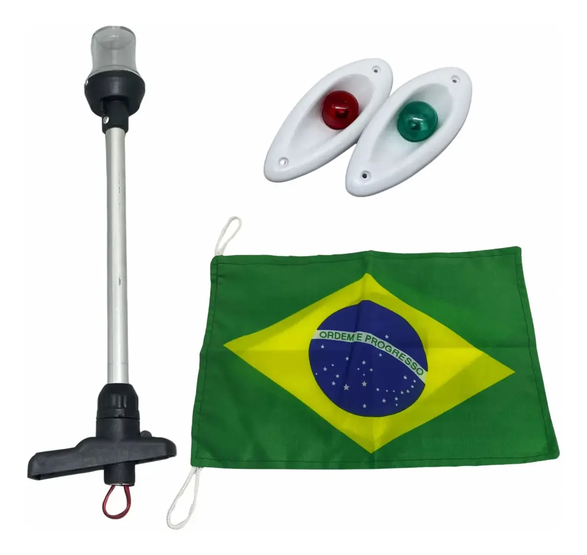 Kit Luz De Navegação Led Olho De Tubarão + Mastro + Bandeira