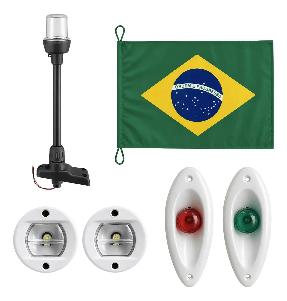 Kit Luz Navegação LED 12V Mastro 40cm Olho Tubarão Barco