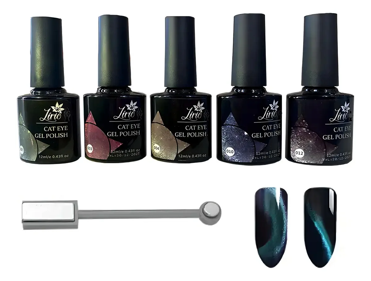 Kit 07 Esmaltes Olho Gato Efeito Magnético Imã Brilho Unhas