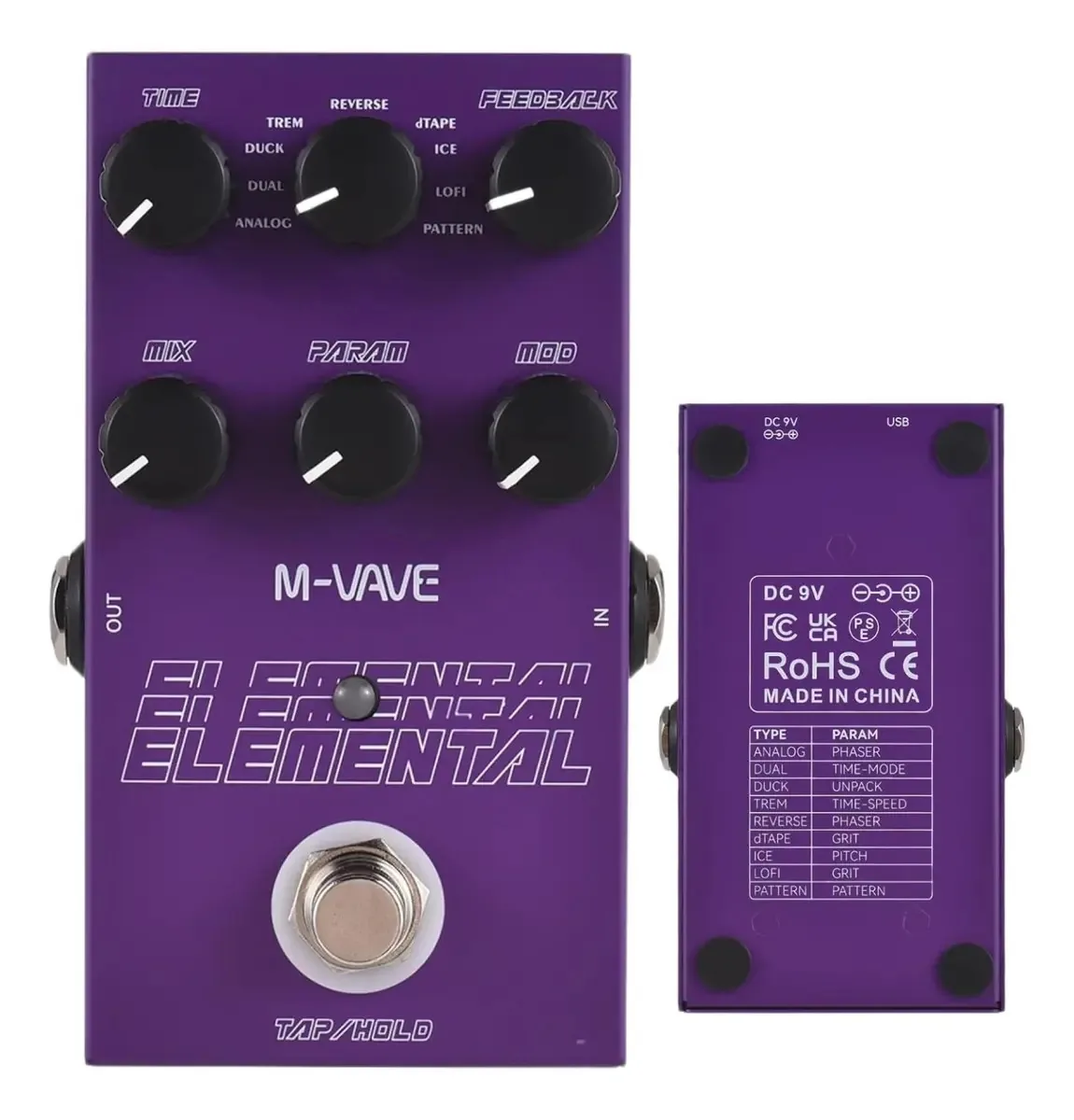 Pedal De Delay Digital M-vave Elemental Guitarra 9 Efeitos