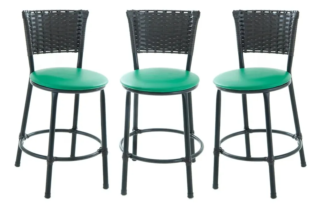 Kit 3 Banqueta Baixa Junco Tabaco Estilo E Conforto Cor Verde