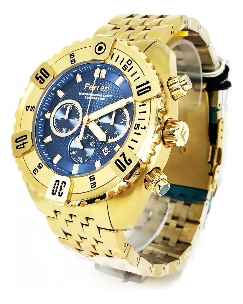 Relogios Masculinos Dourado Azul Ferrari Fer7303