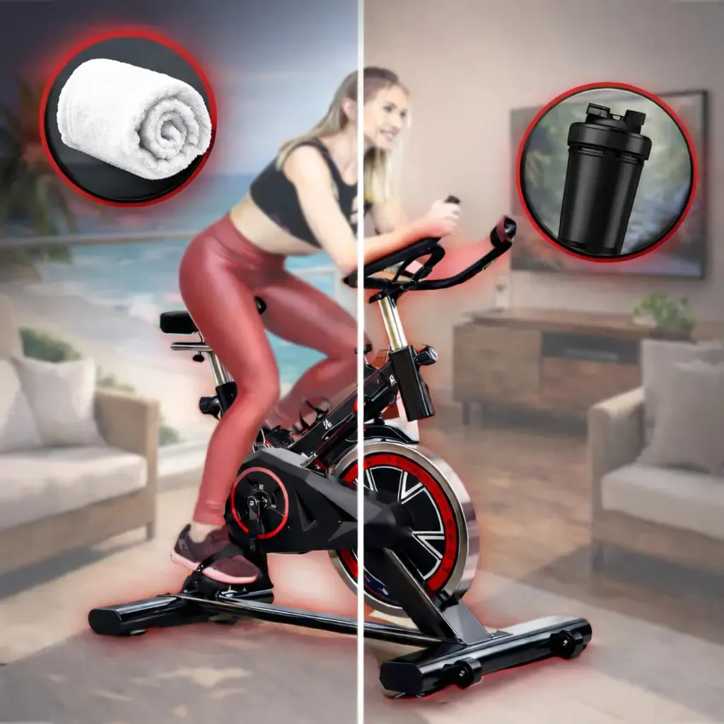 Kit Bicicleta Ergométrica Fitness Para Spinning, Cardio E Musculação Com Garrafinha E Toalha De Rosto. Ideal Para Treinos Intensos Em Casa, Com Conforto E Desempenho.