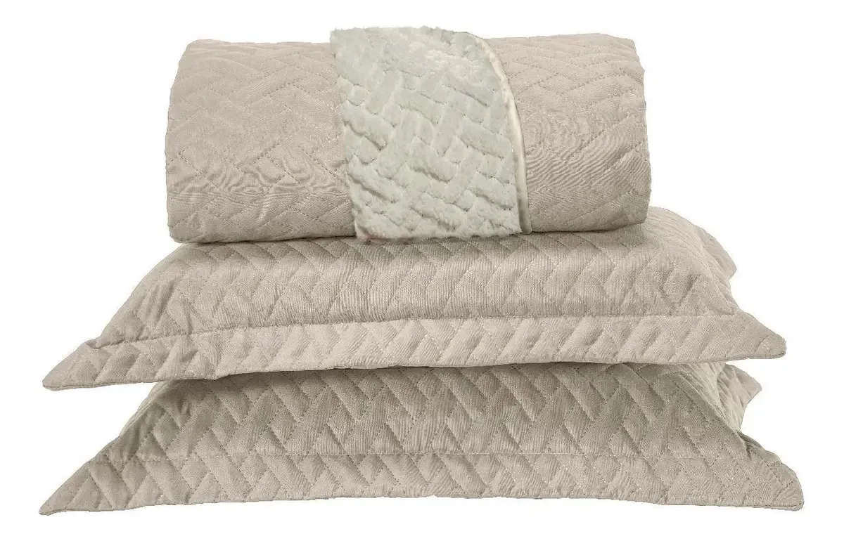 Cobre Leito Sherpa Queen Para Inverno 03 Peças Ultrassonico