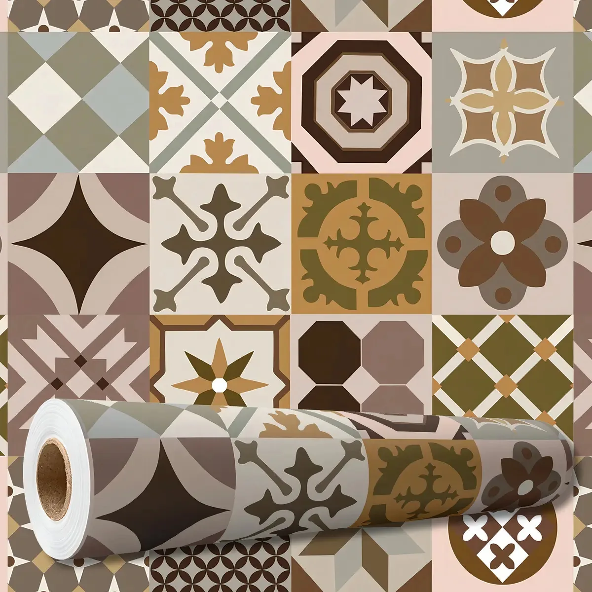 Adesivo Decorativo 3 Mts Papel Parede Azulejo Português Marrom Bege Cozinha Box Banheiro Lavável W