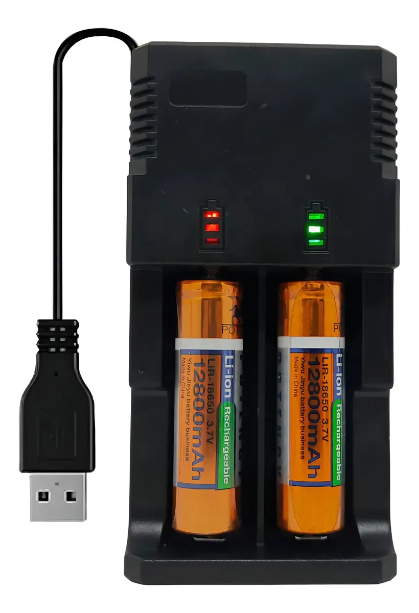 Carregador USB Duplo Luatek LPJ-A03 com 2 Baterias 18650 3.7V 12800mAh