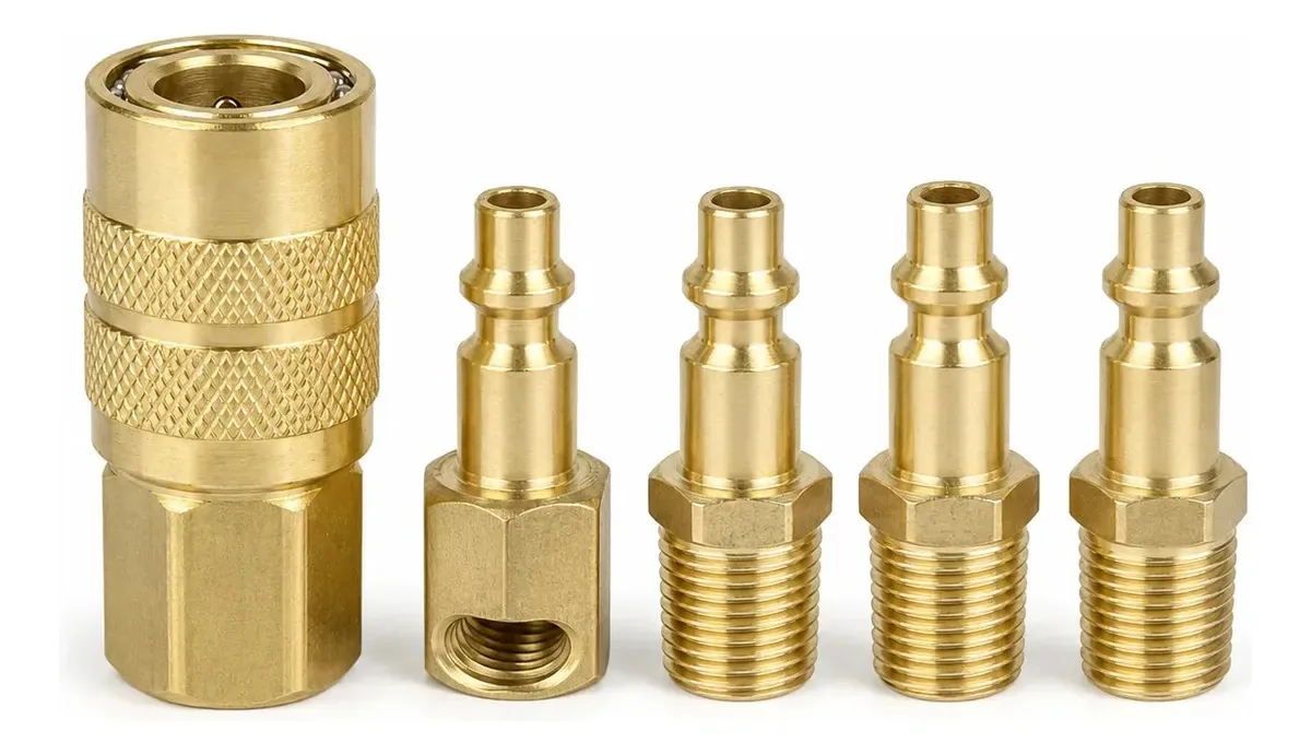 Conjunto Kit 5 Engates Rápidos Pneumáticos 1/4 Pol em Metal para Compressor de Ar Mangueira e Ferramentas Pneumáticas Conectores com Rosca Troca Rápida
