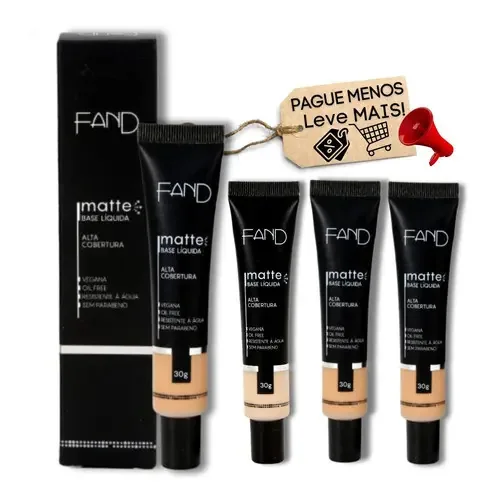 Kit 4 Bases Liquida Fand Matte Alta Cobertura 1 /3/6/ E 9 Tom Bege