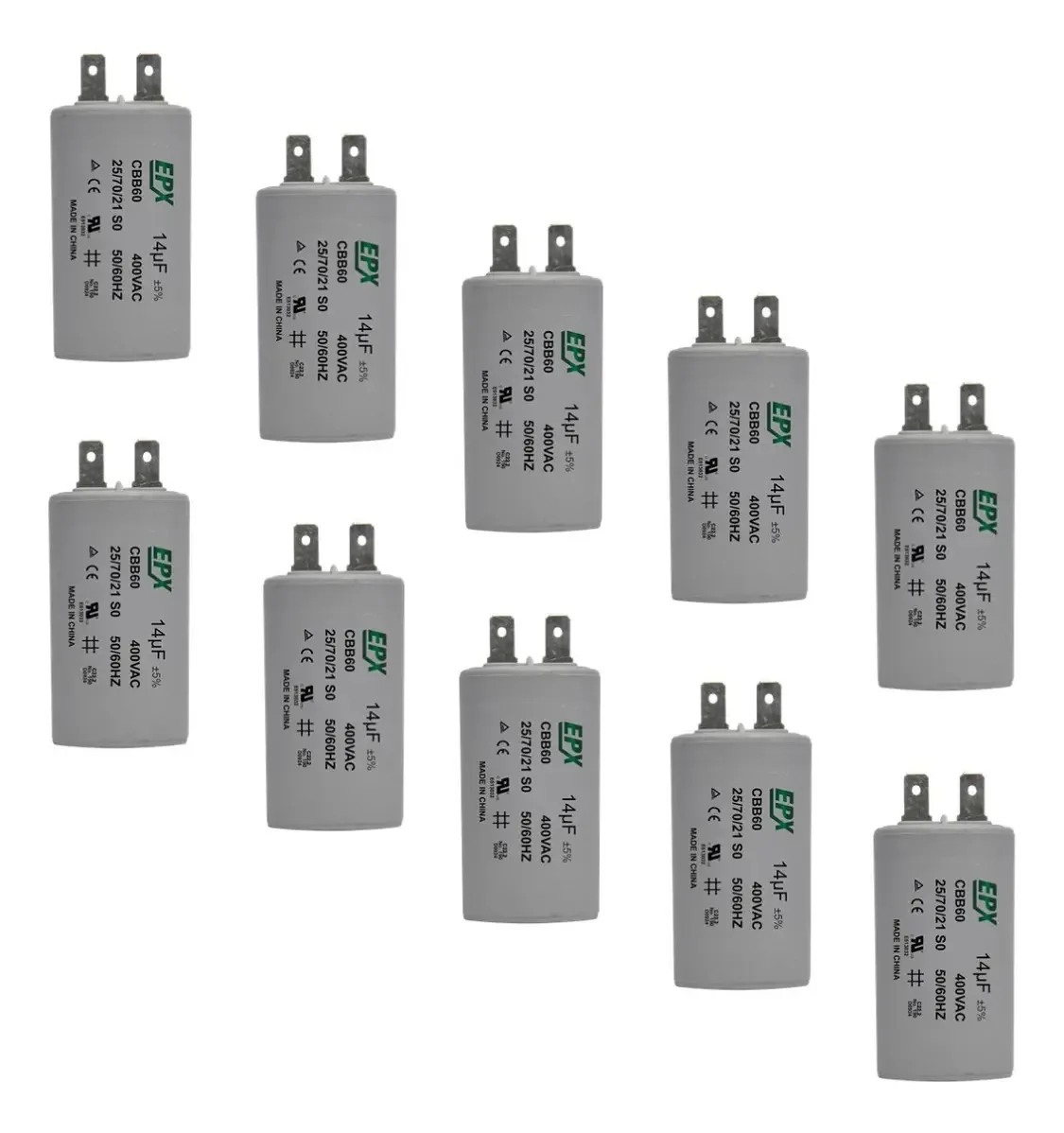 Kit 10 Capacitores Permanentes 14uf 400v Terminal Cbb60
