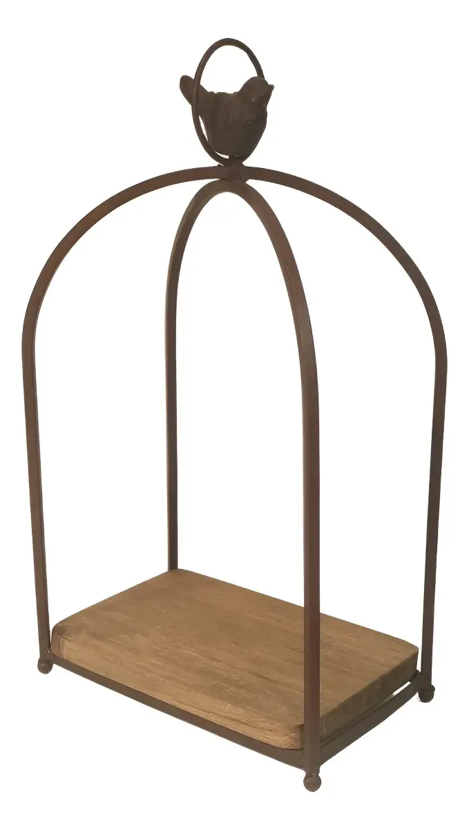 Gaiola Decorativa Pequena Ferro Madeira Decoração Vintage Cor Marrom