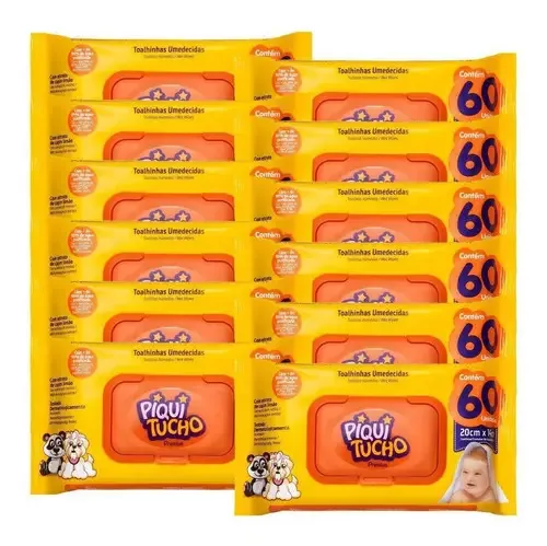 Kit 12x Lencos Umedecidos Piquitucho 60un Cada Pacote