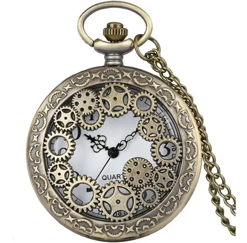 Relógio De Bolso Bronze Engrenagens Antigo Vintage Quartz