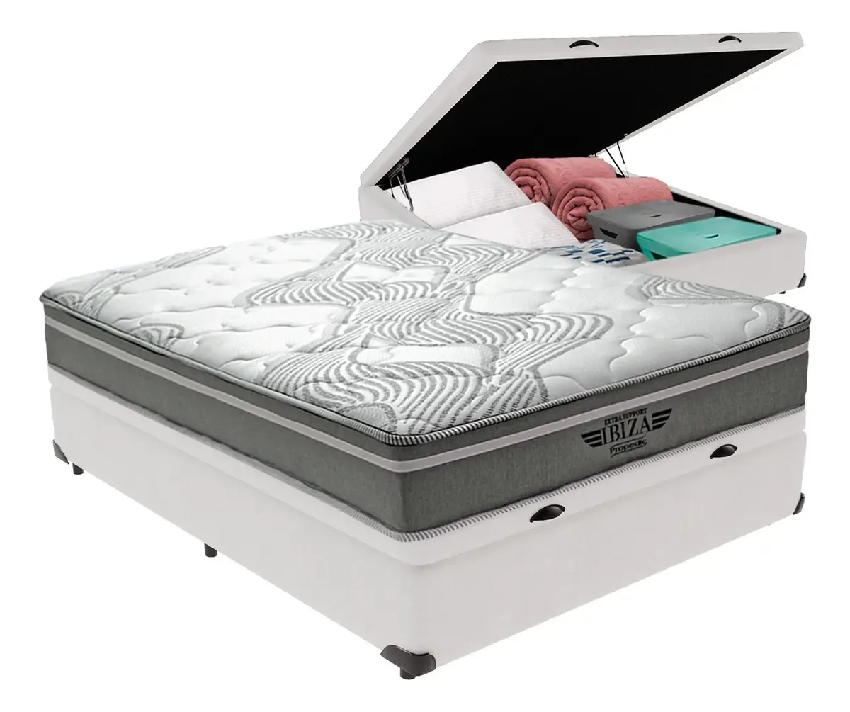 Cama Box Baú Viúvo Branco E Colchão Ibiza Molas Vstore