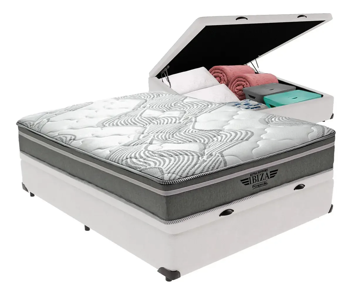 Cama Box Baú Casal Branco E Colchão Ibiza Molas Vstore