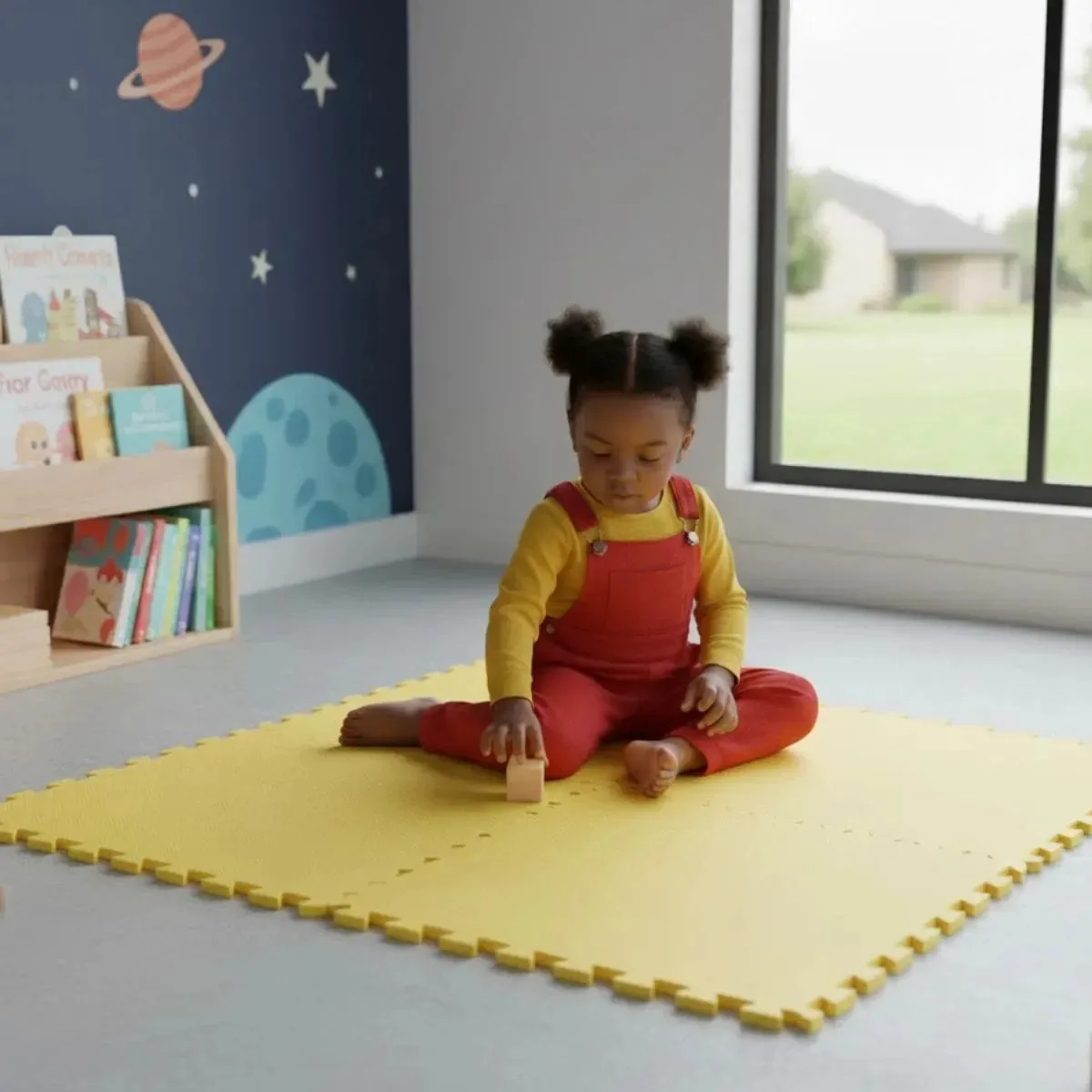 Kit 4 Unidades Tapete Eva Infantil 50x50cm 10mm | Amarelo | Linha Econômica Pequenos Defeitos | Antiderrapante Encaixe Fácil Ideal Para Academia Casa Espaço Infantil Proteção Piso