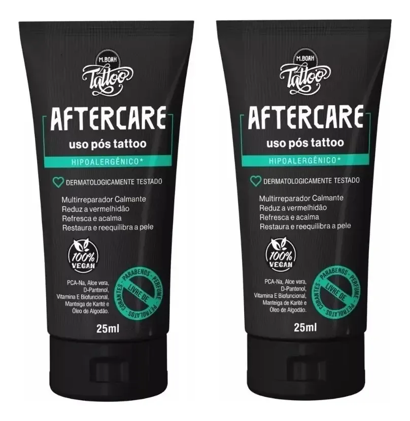 Pomada Cicatrizante Tatuagem Vegana MBoah Aftercare 25g Sem Fragrância 2 Unid