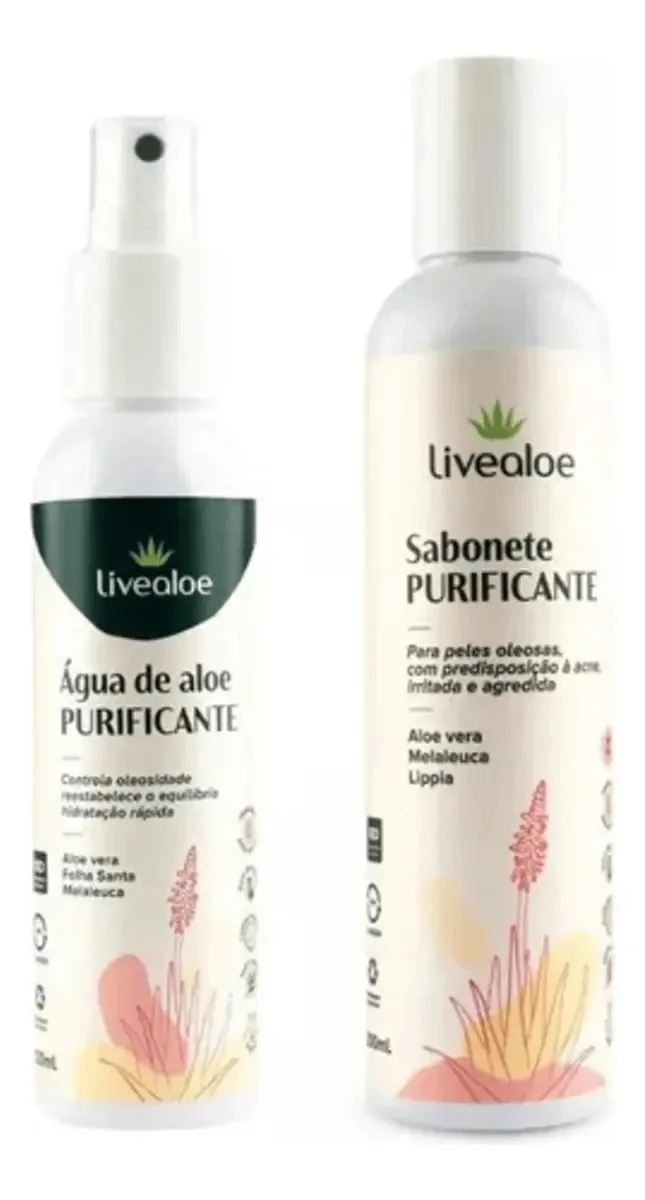Kit Cuidados Com A Pele Sabonete Purificante 200ml + Agua Aloe Purificante 120ml Livealoe