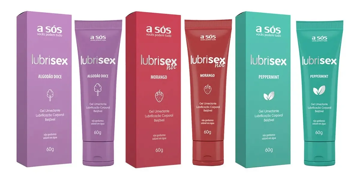 Kit 3 Lubrificantes Lubrisex Morango E Algodão Doce E Menta