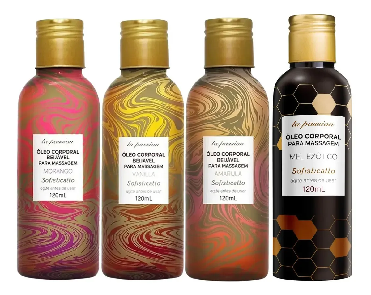 Kit 4 Óleo De Massagem Relaxante Corporal Intima Comestivel