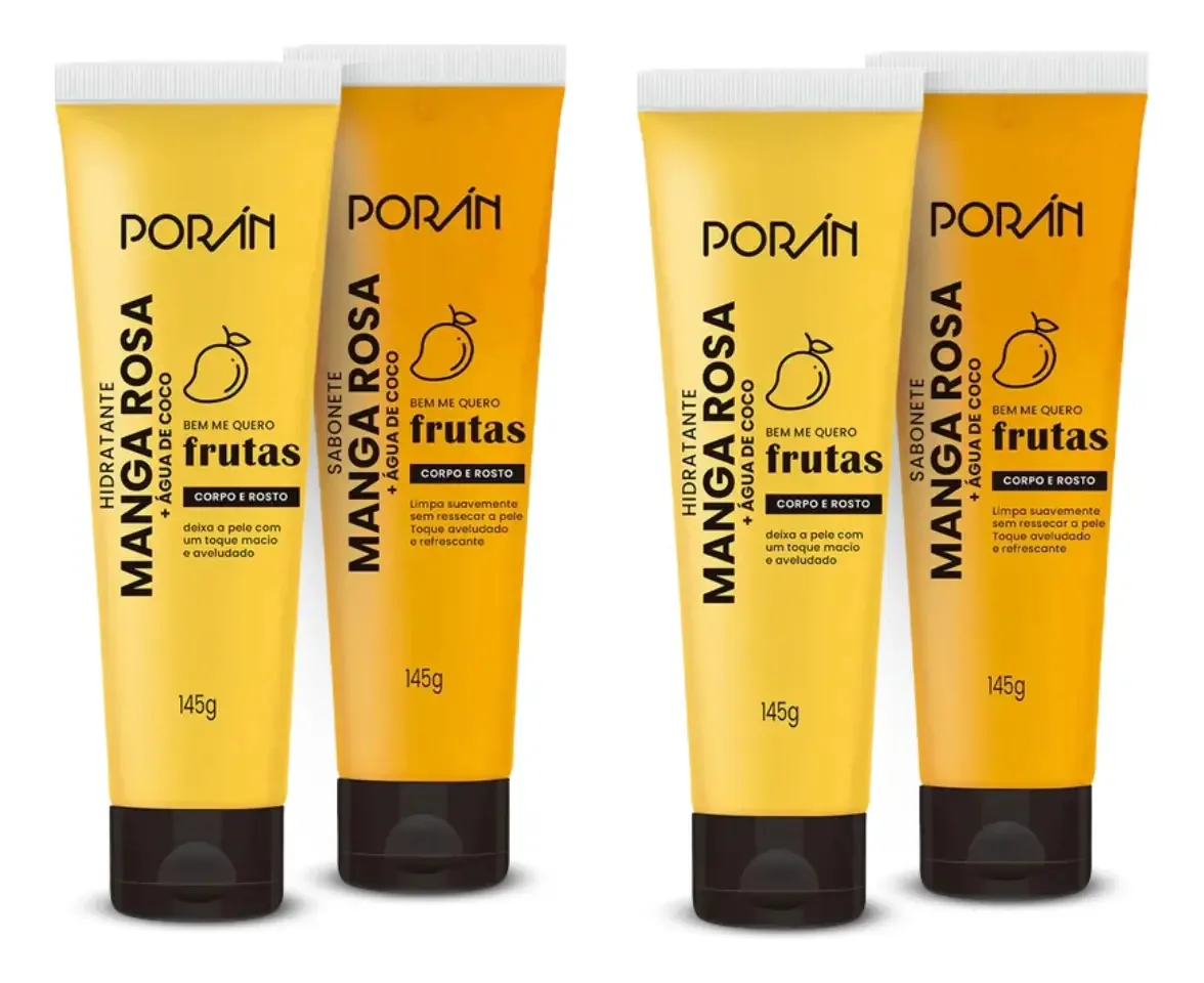 2 Kits Sabonete E Hidratante Corpo E Rosto Poran Manga Rosa