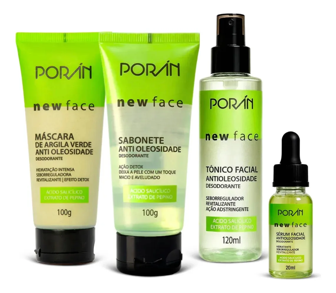 Kit New Face Cuidados Faciais Anti Oleosidade Poran 4 Itens