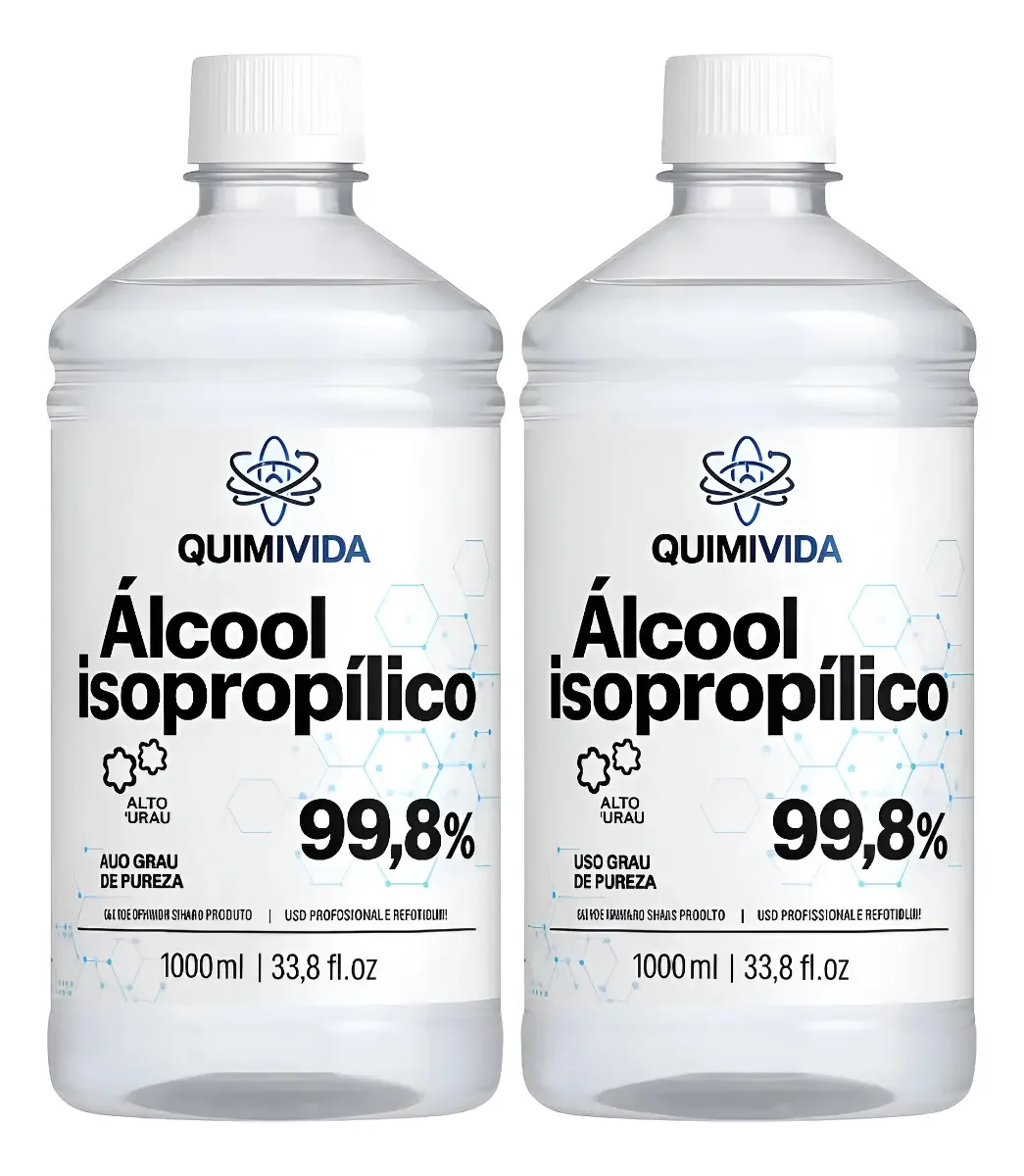 Álcool Isopropílico 99,8% 1L 2 Un Quimivida Limpeza Telas Eletrônicos