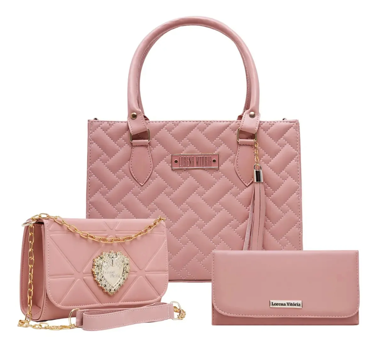 Bolsas Femininas Kit Com 3 Peças Cor Rosa