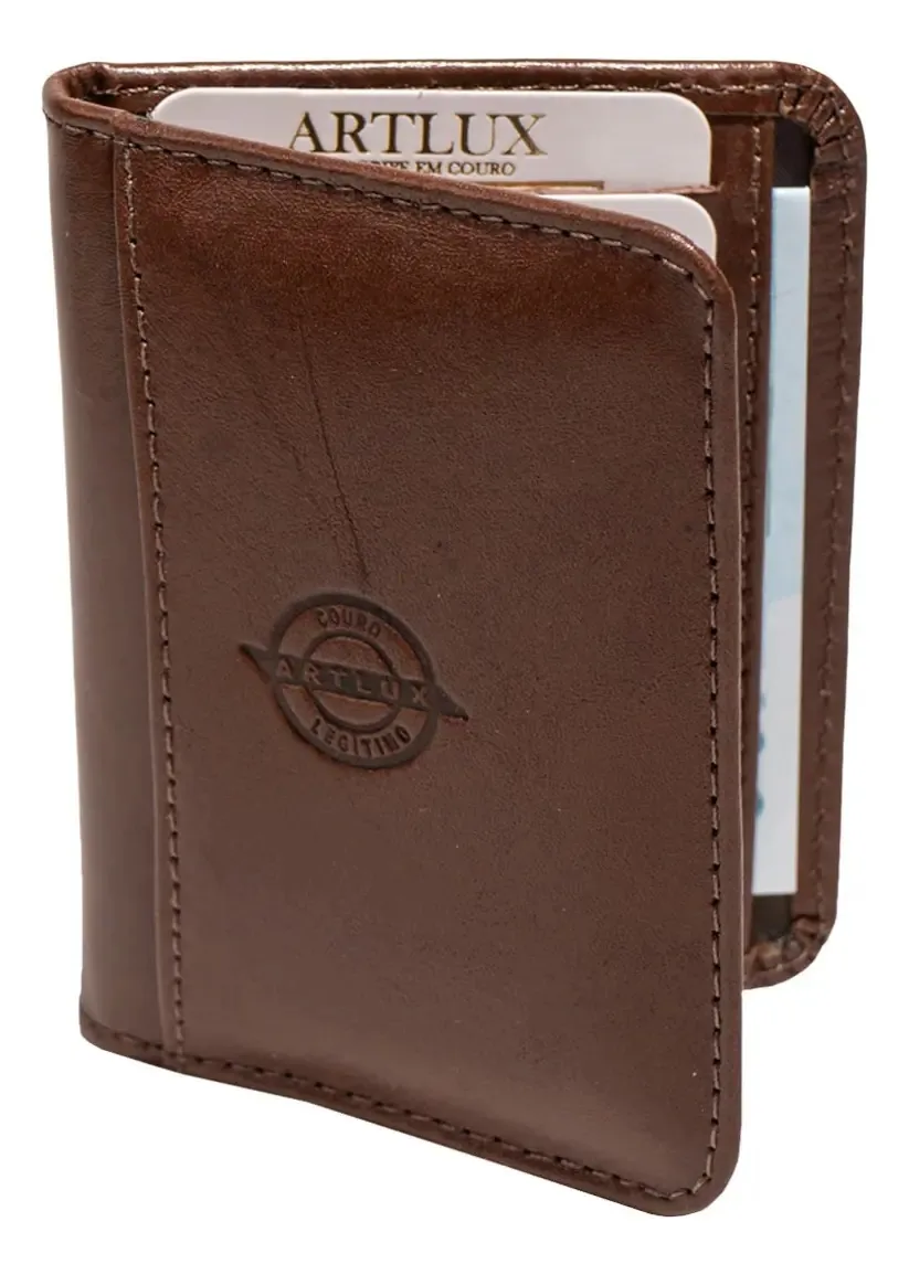 Carteira De Couro Legítimo Com Porta Moedas E Cnh Moedas Cor Café