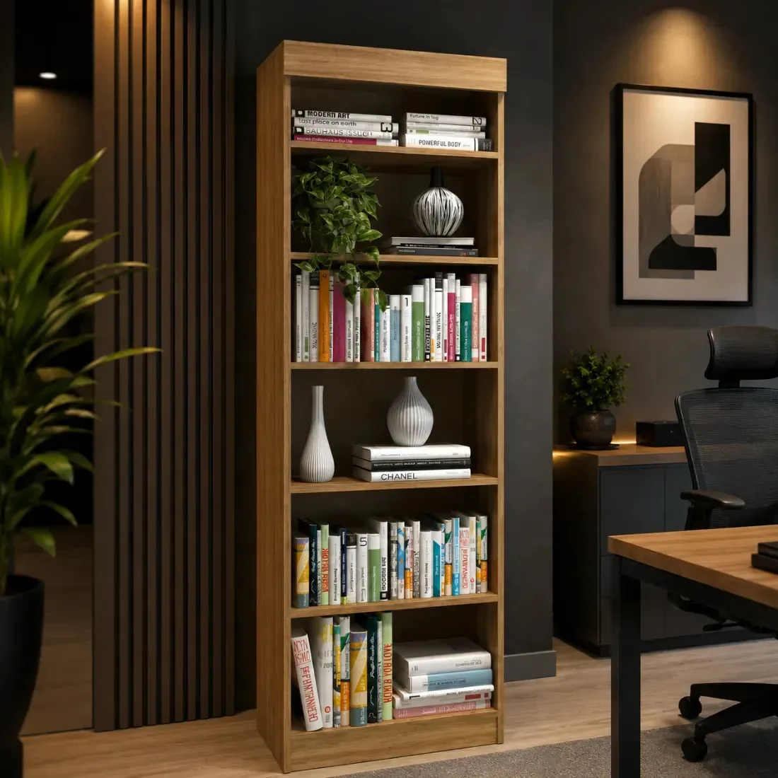 Estante Para Livros Em Lâmina Com Design Moderno E 6 Prateleiras