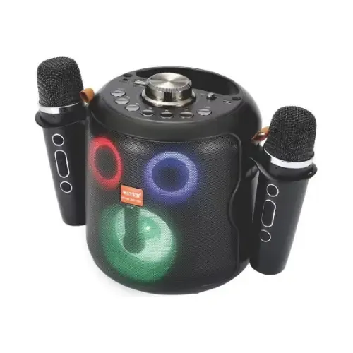 Caixa De Som 15w Com 2 Microfones Portátil Som Variável Cor Preto