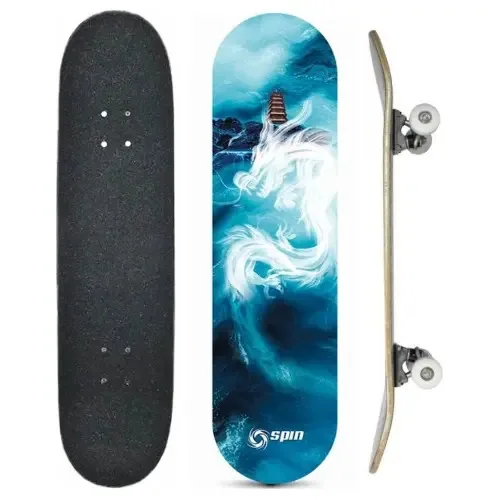 Skate Montado Semi Profissional Skatetboard Abec 9 Dragon Branco Prata