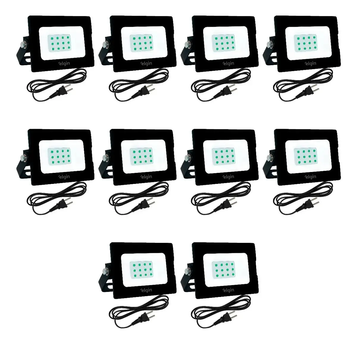 10x Refletores Elgin 10w Luz Verde Para Jardim C/ Tomada