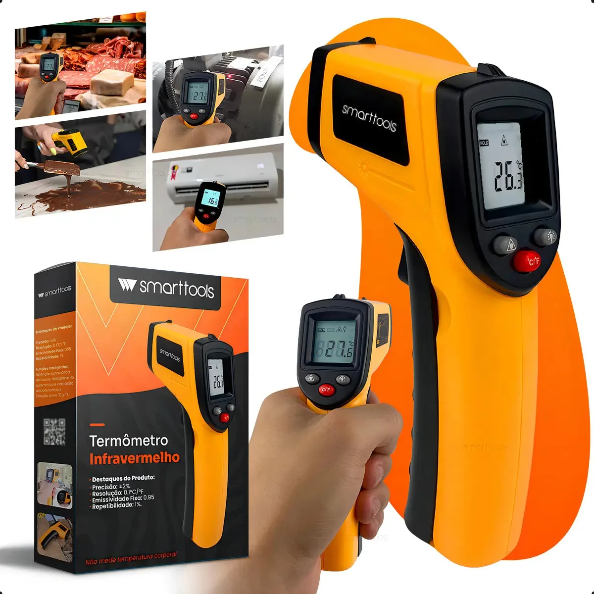 Termômetro Infravermelho Digital Profissional Smart Tools com Laser para Indústria e Culinária
