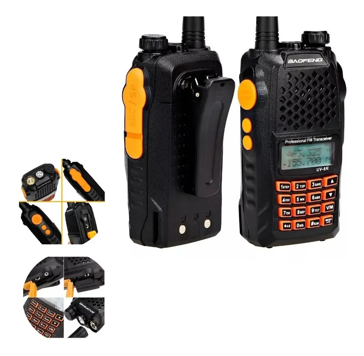 Conjunto 2 Rádios Comunicadores Baofeng Uv-6r Dual Band - 7w Bandas De Freqüência Uhf Cor Preto