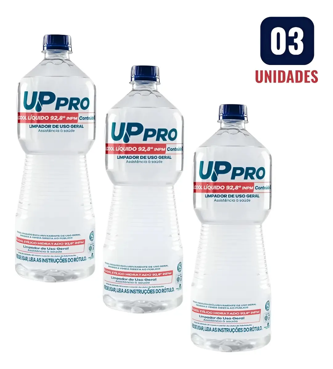Kit 3 Álcool Líquido 92,8° 1l Uppro Limpeza Pesada