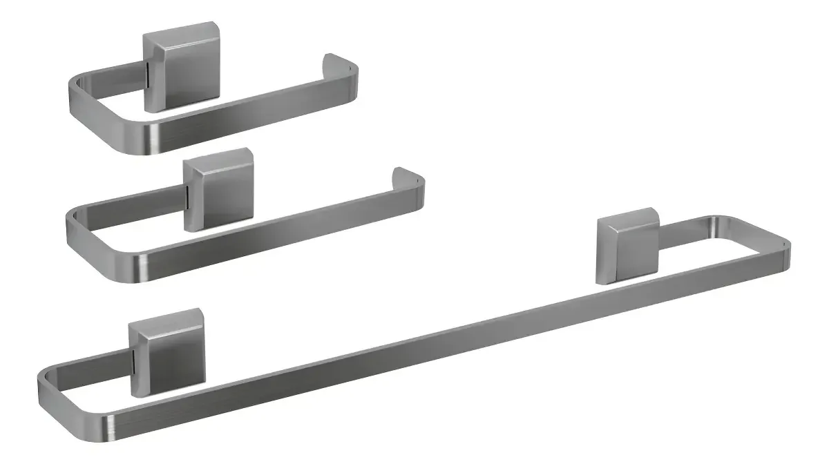 Kit De Acessórios Para Banhos Banheiros 3 Peças Luxo Cor Prateado